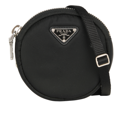 Prada Mini Round Pouch, &pound;350, Accessories, Black, Nylon, Front view